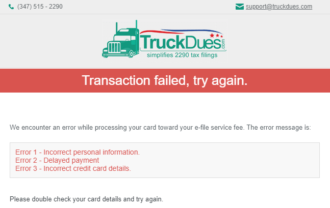 Payment failed. Transaction failed. Payment Error. Transaction failed Page.