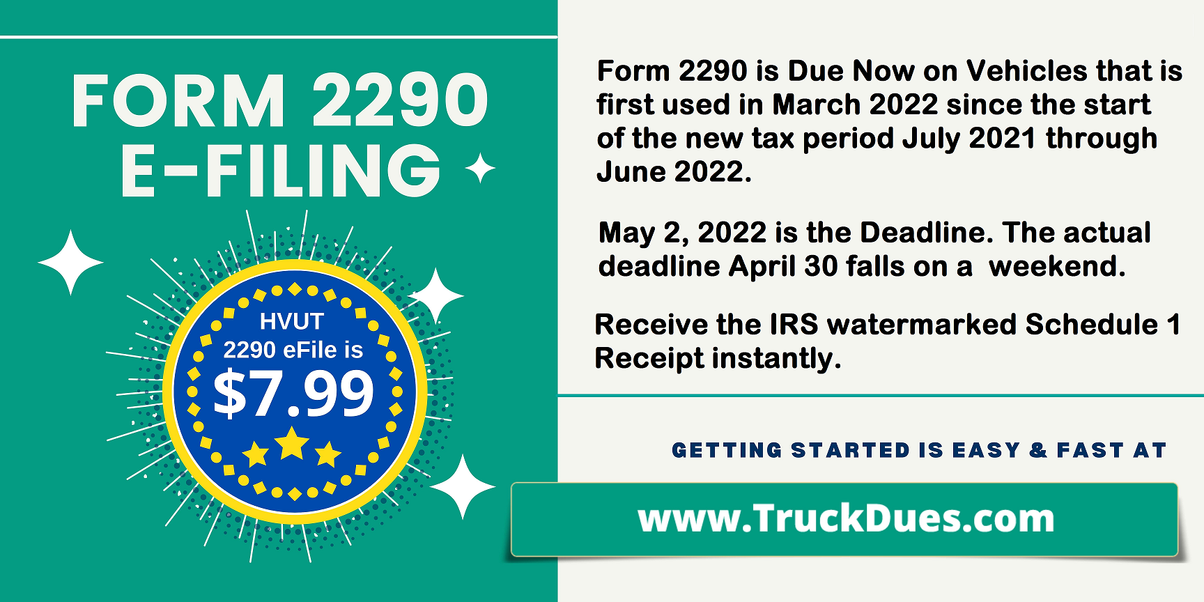fastest 2290 efile - May 2 Deadline for March 2022